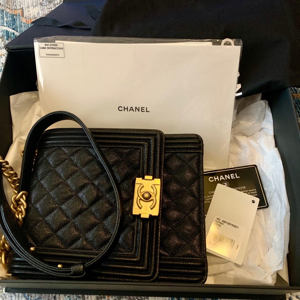 SOLD! Chanel Caviar Quilted North South Boy Flap